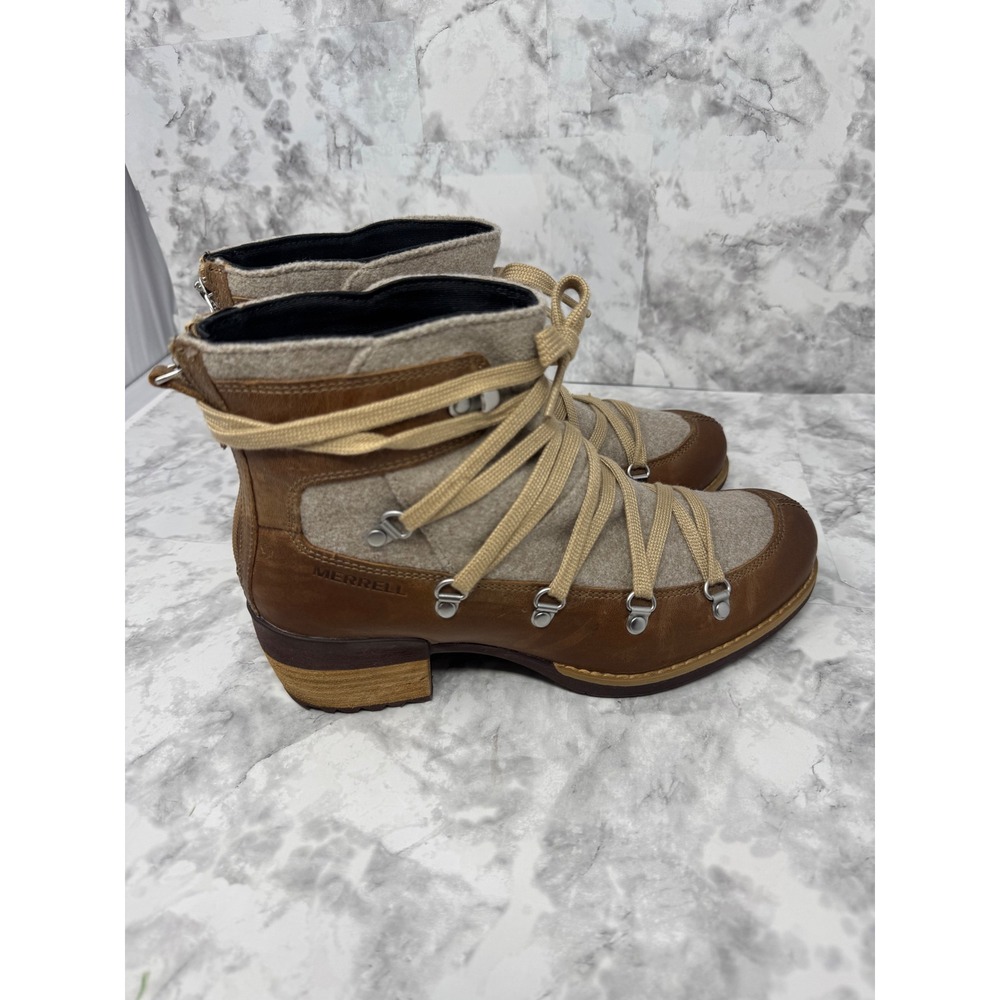 Merrell Chateau Mid Lace Polar Waterproof Boots Brown Leather Felt J004422 8 - Picture 3 of 9